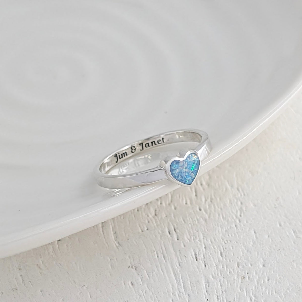 Ashes into jewellery - sky opal blue heart ring