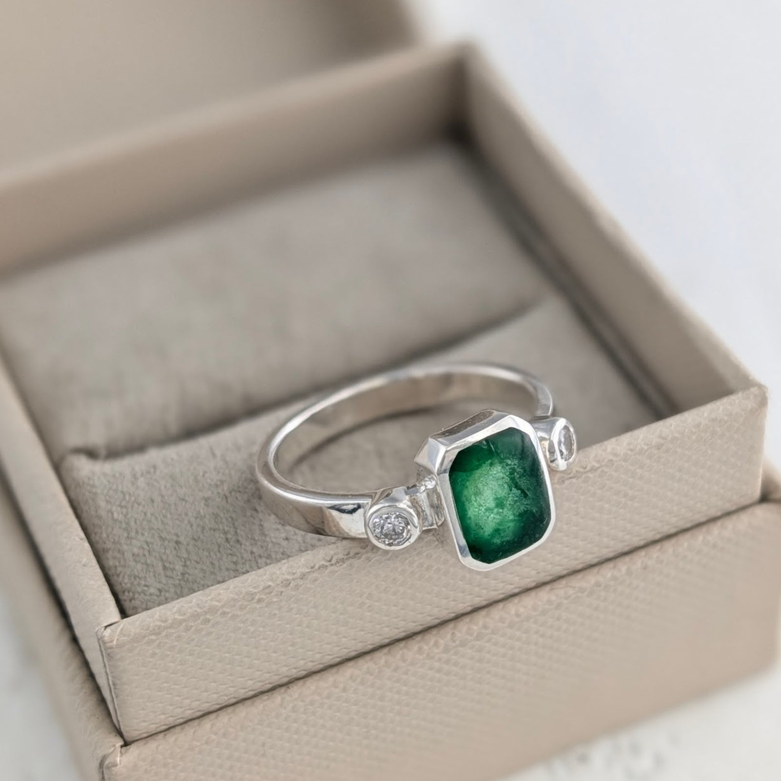 Sterling silver cremation ashes ring with cubic zirconia detail