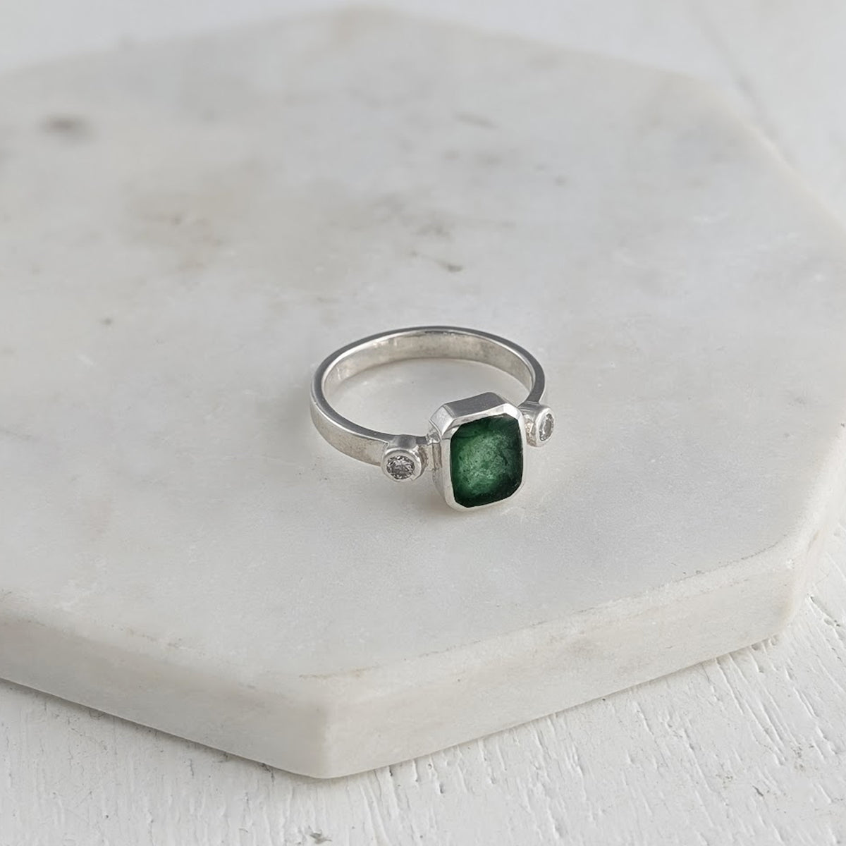Memorial ashes jewellery ring in sterling silver with cubic zirconia accents