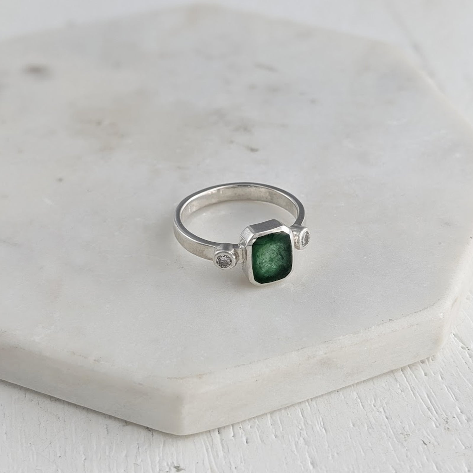 Memorial ashes jewellery ring in sterling silver with cubic zirconia accents
