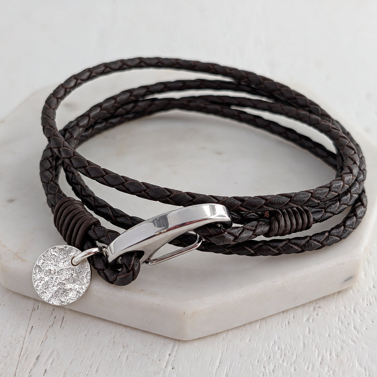 LEATHER WRAP BRACELET  WITH MEMORIAL ASHES IMPRINT CHARM