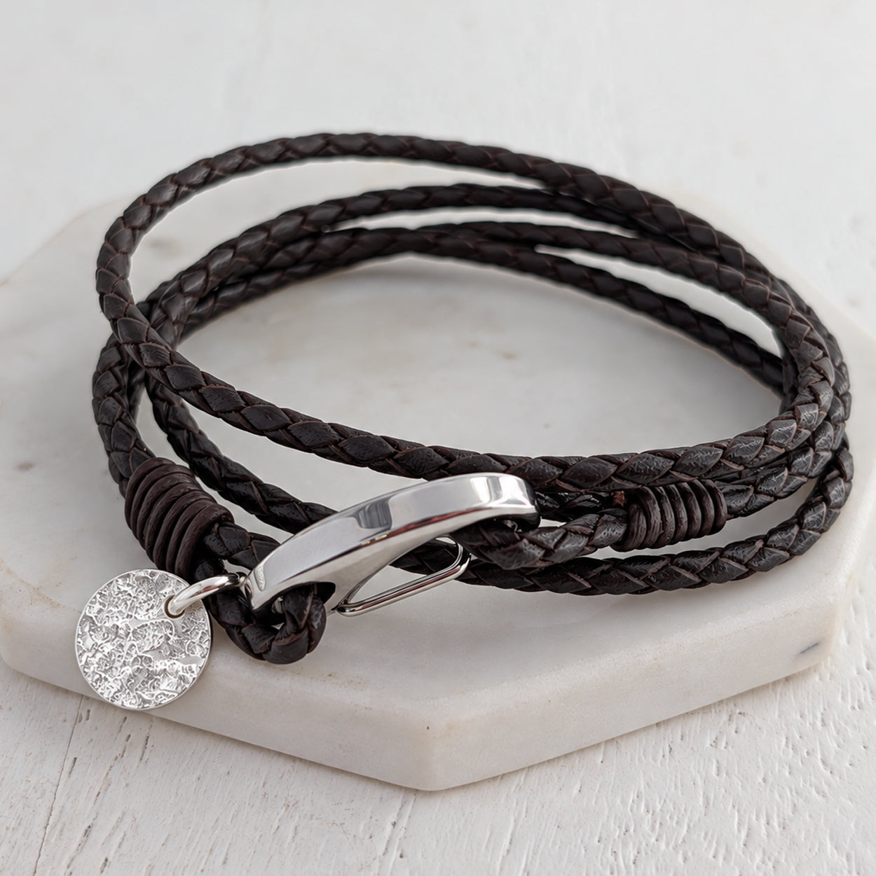 LEATHER WRAP BRACELET  WITH MEMORIAL ASHES IMPRINT CHARM