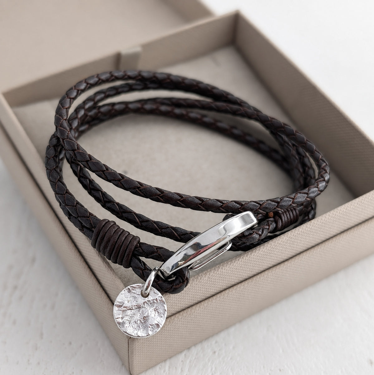 LEATHER WRAP BRACELET  WITH MEMORIAL ASHES IMPRINT CHARM
