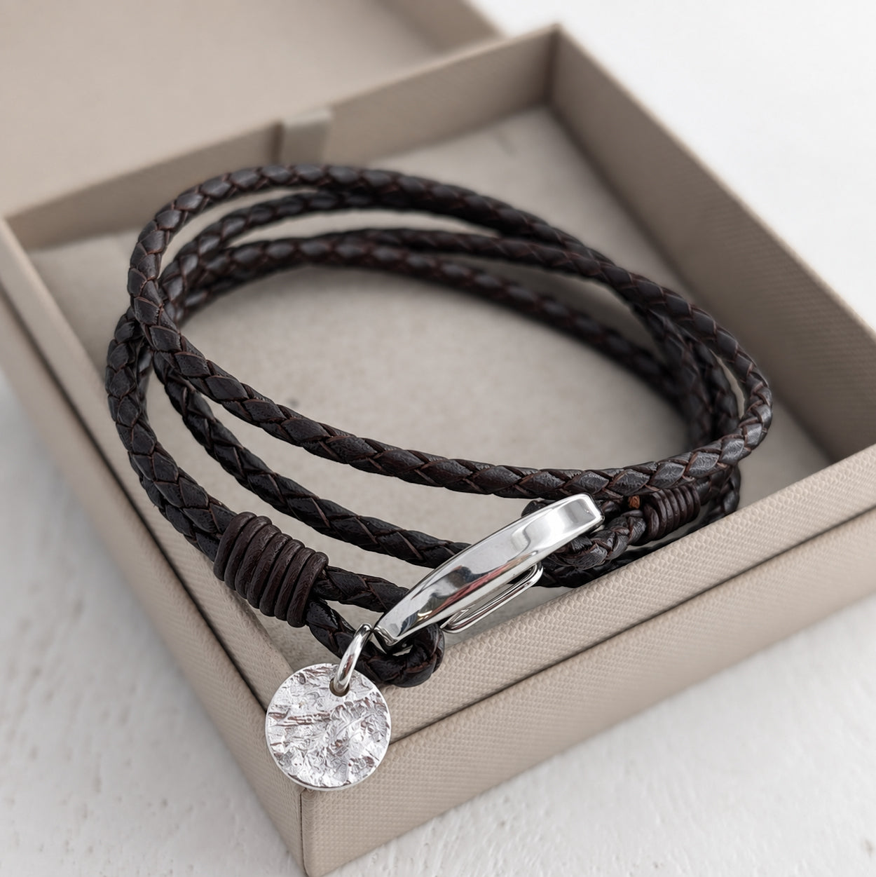 LEATHER WRAP BRACELET  WITH MEMORIAL ASHES IMPRINT CHARM