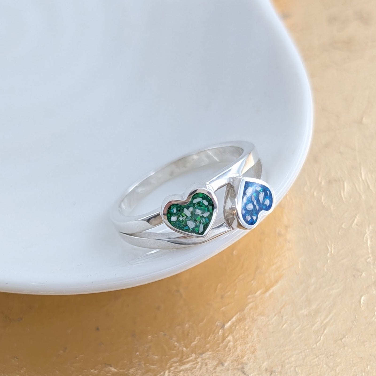 Memorial Ashes double heart ring