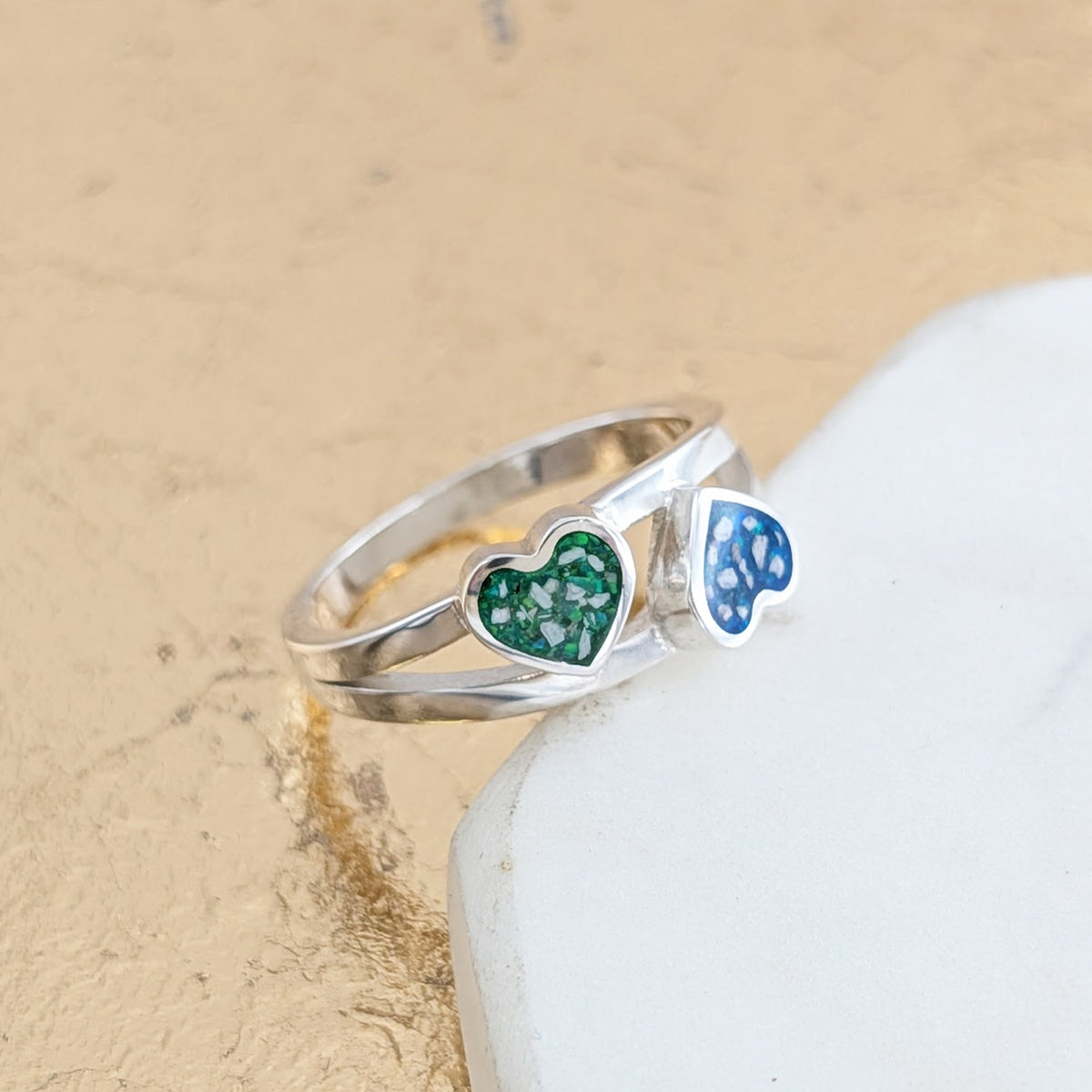 Cremtion ashes heart ring in silver