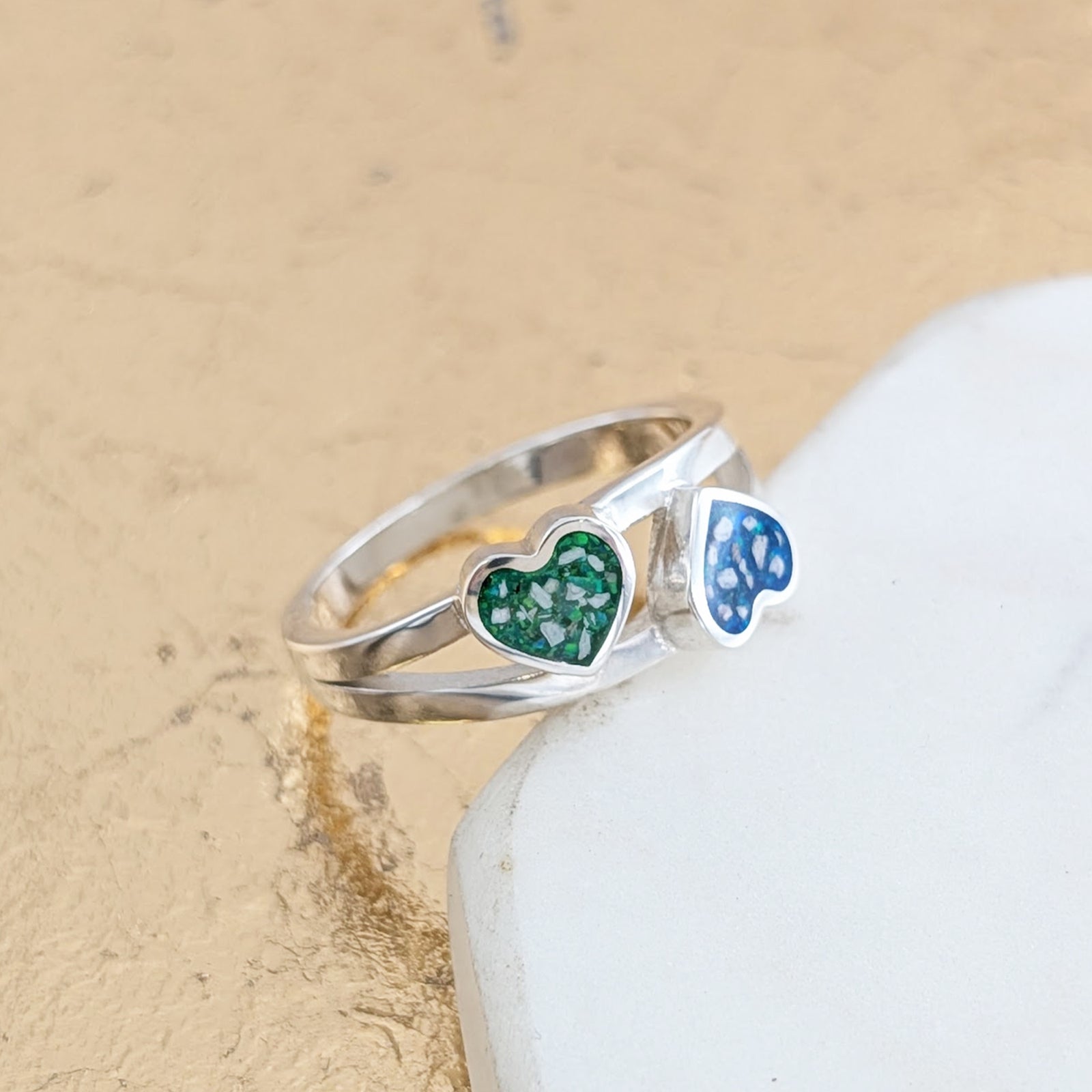 Cremtion ashes heart ring in silver