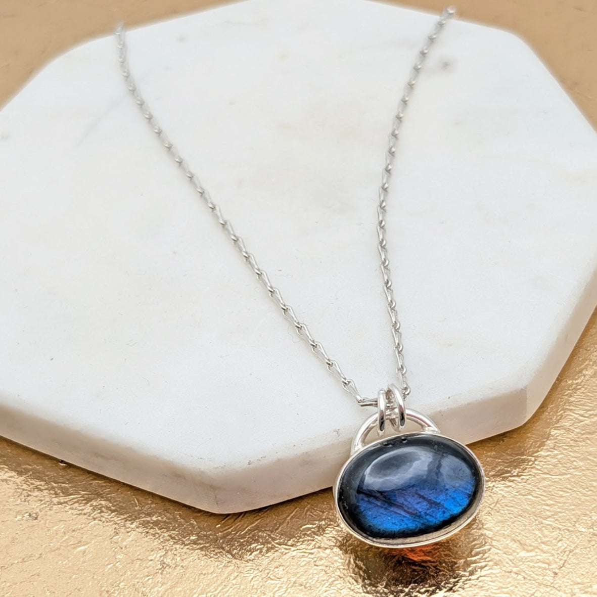 Memorial Ashes Labradorite Gemstone Charm Necklace - Bereavement Keepsake Jewellery