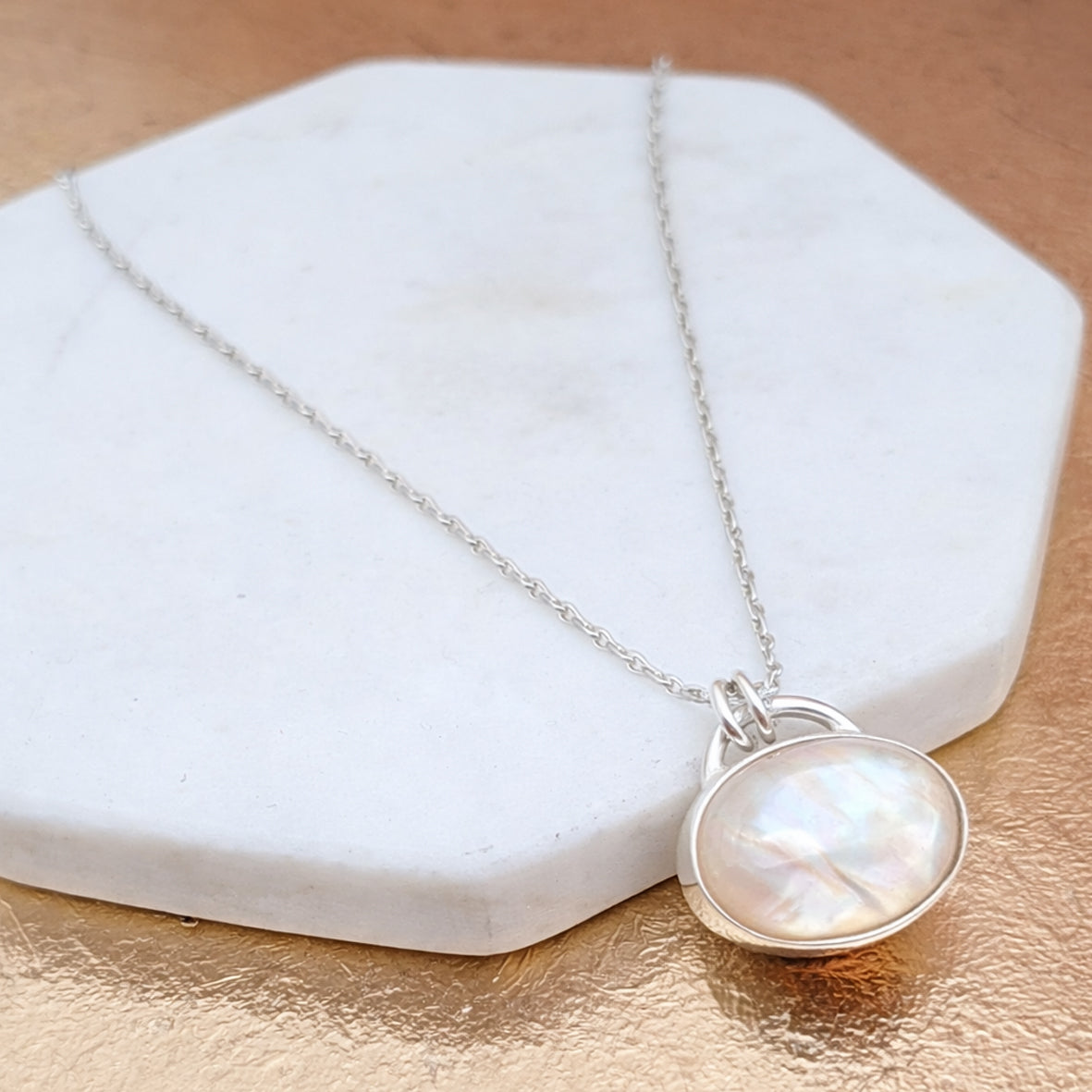 Mother of Pearl Memorial Ashes Gemstone Pendant Necklace