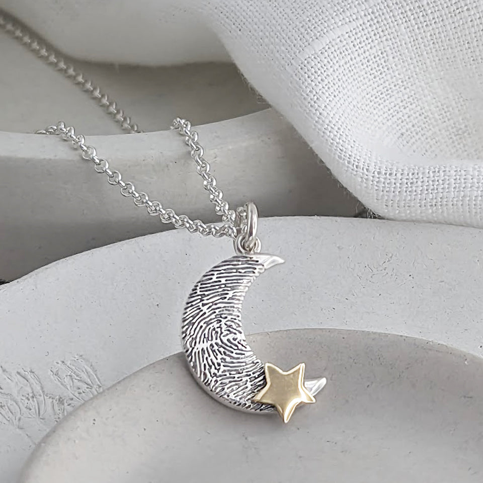 Loved to the moon and back Fingerprint Necklace in Silver or 9ct