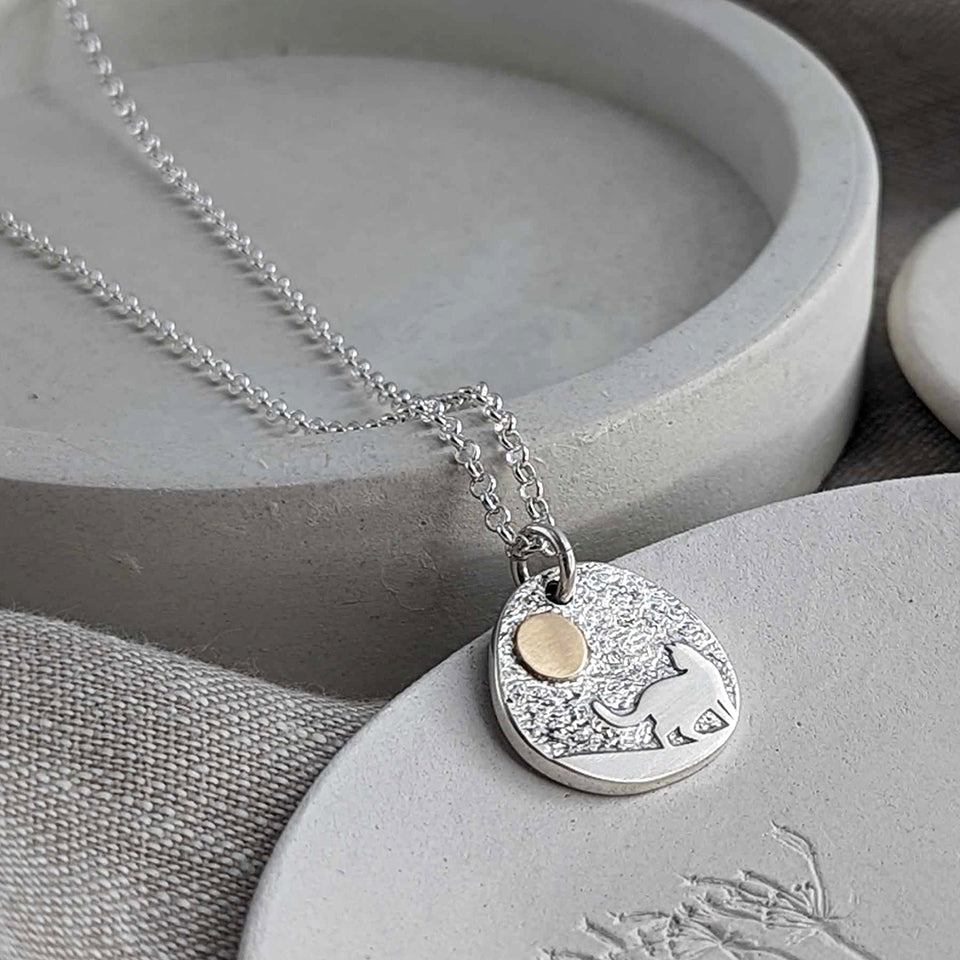 Memorial Pet Ashes Cat & Moon Necklace | Silver & Gold