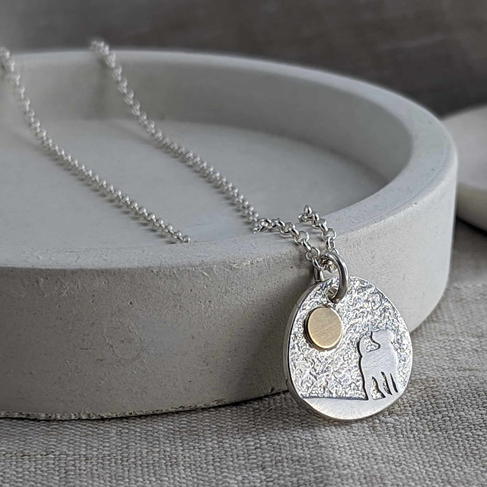 Memorial Pet Ashes Dog &amp; Moon Necklace | Silver &amp; Gold