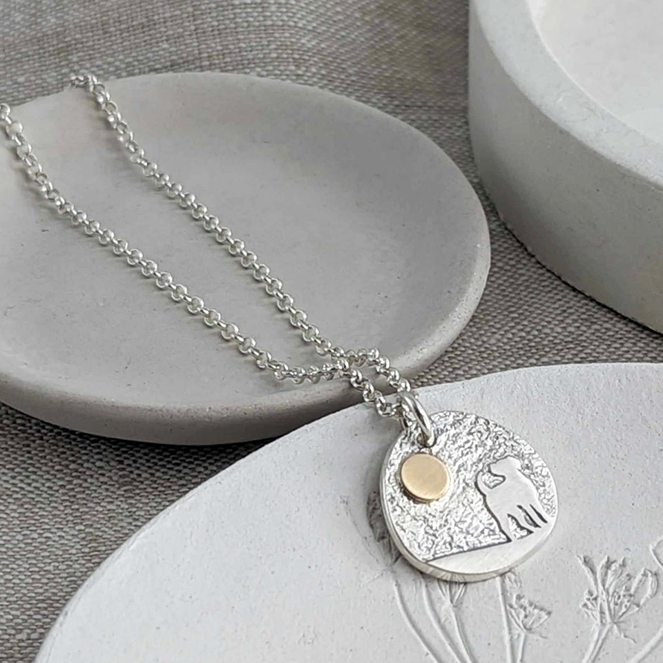 Memorial Pet Ashes Dog & Moon Necklace | Silver & Gold