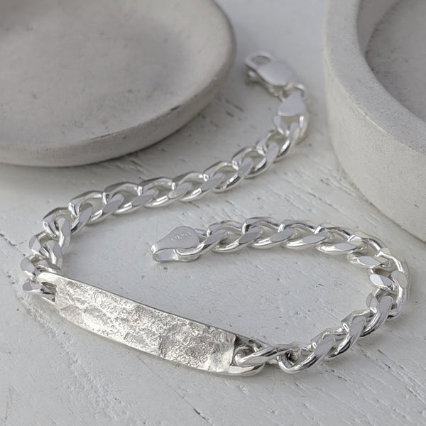 Memorial Ashes Imprint Mens ID Bracelet Sterling Silver Hold