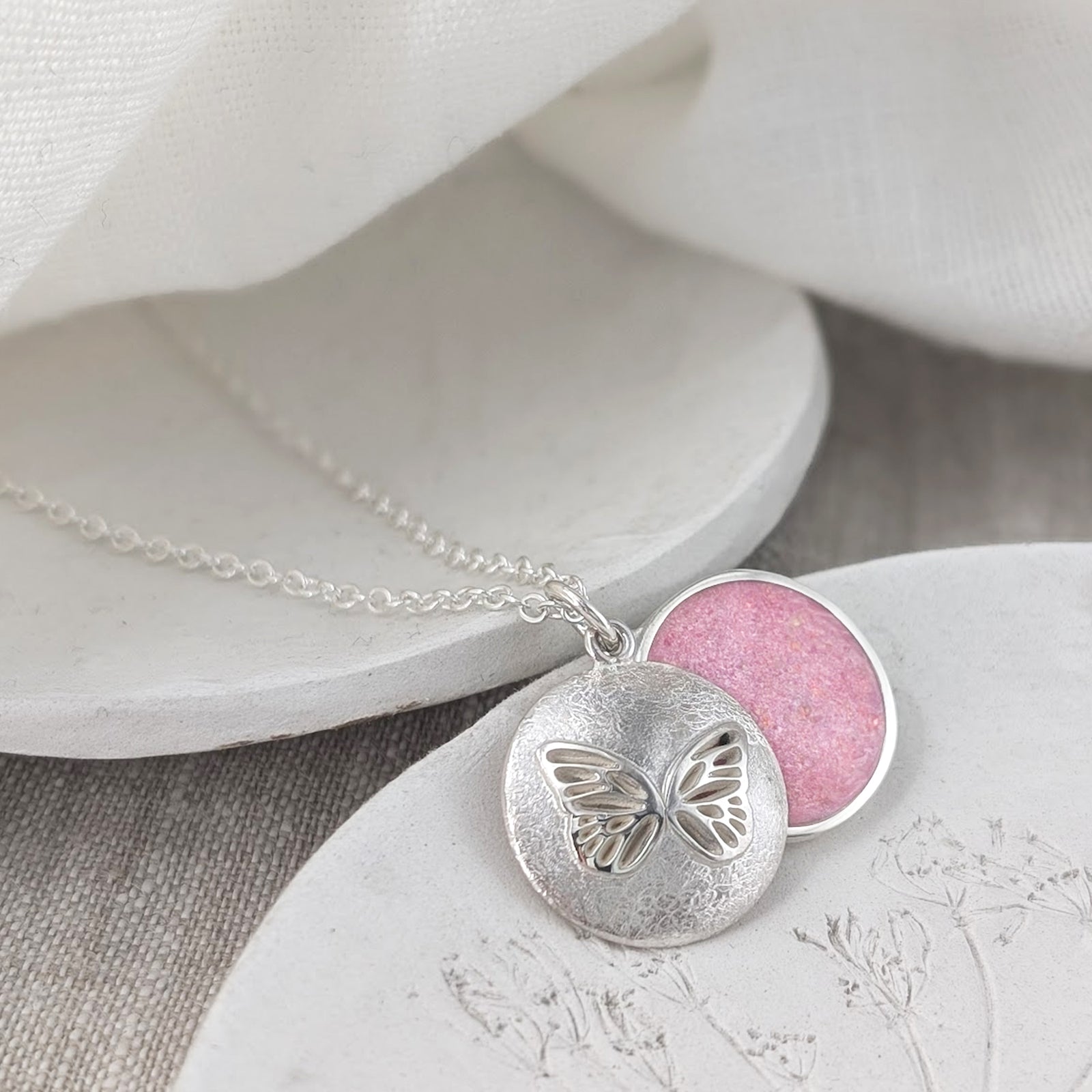 Memorial Ashes Butterfly Silver Locket Necklace