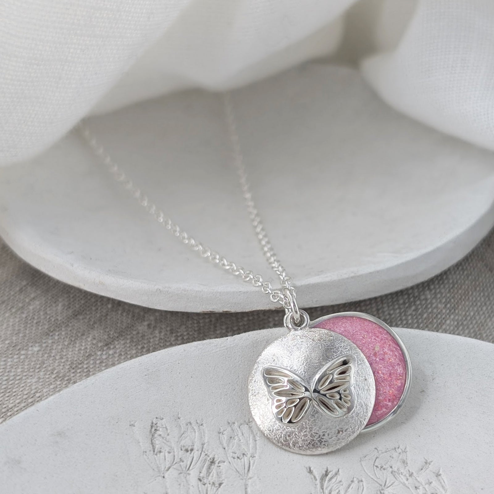 Memorial Ashes Butterfly Silver Locket Necklace