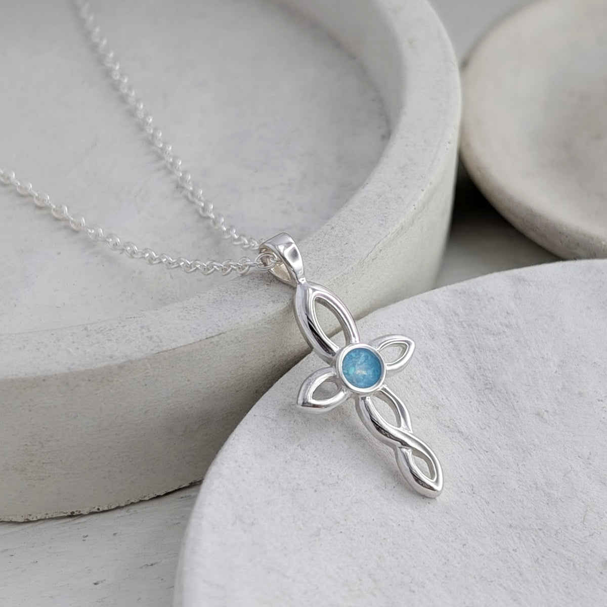 Memorial Ashes Cross Necklace in Sterling Silver