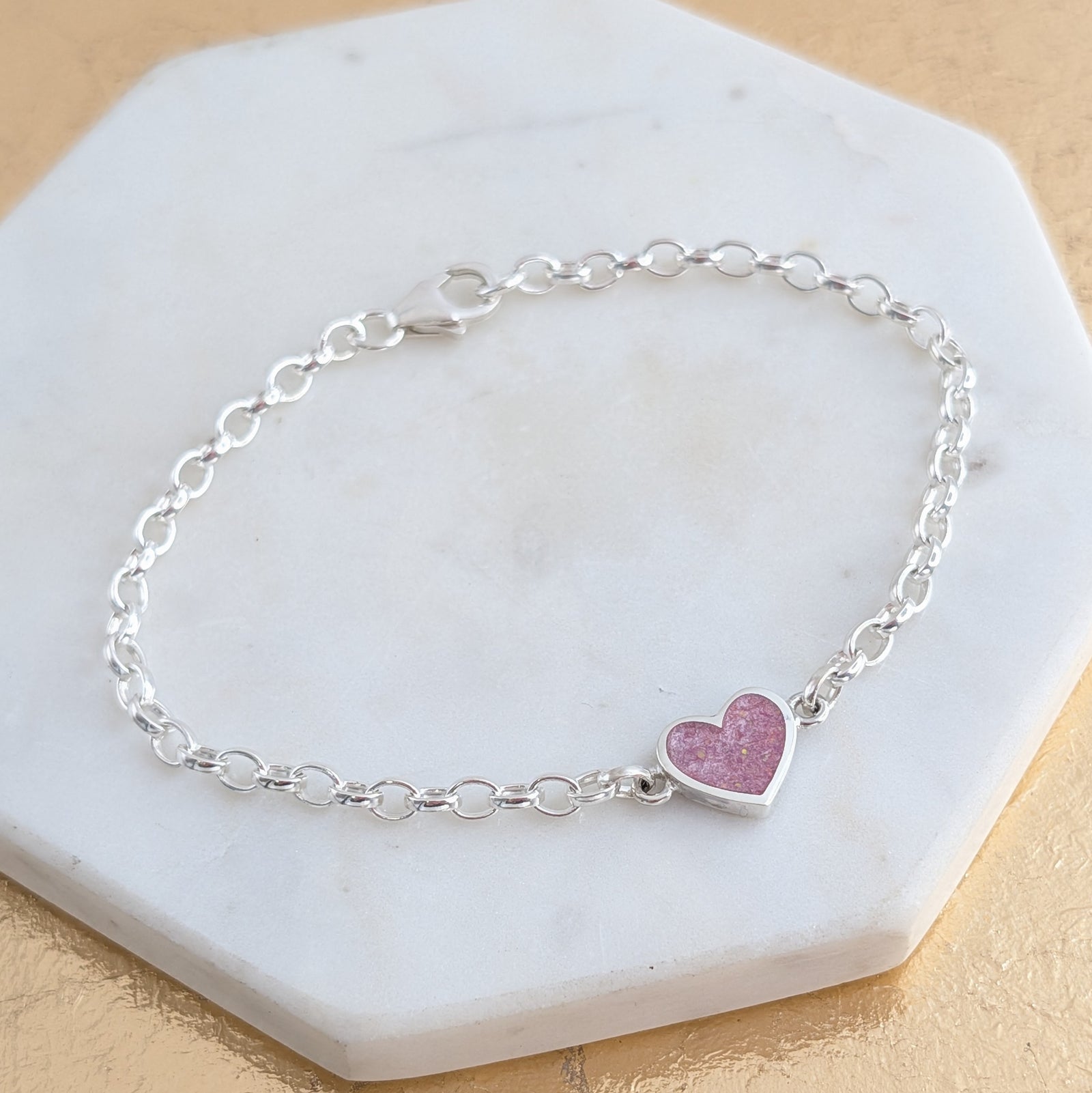 Memorial ashes heart charm bracelet - handmade in sterling silver