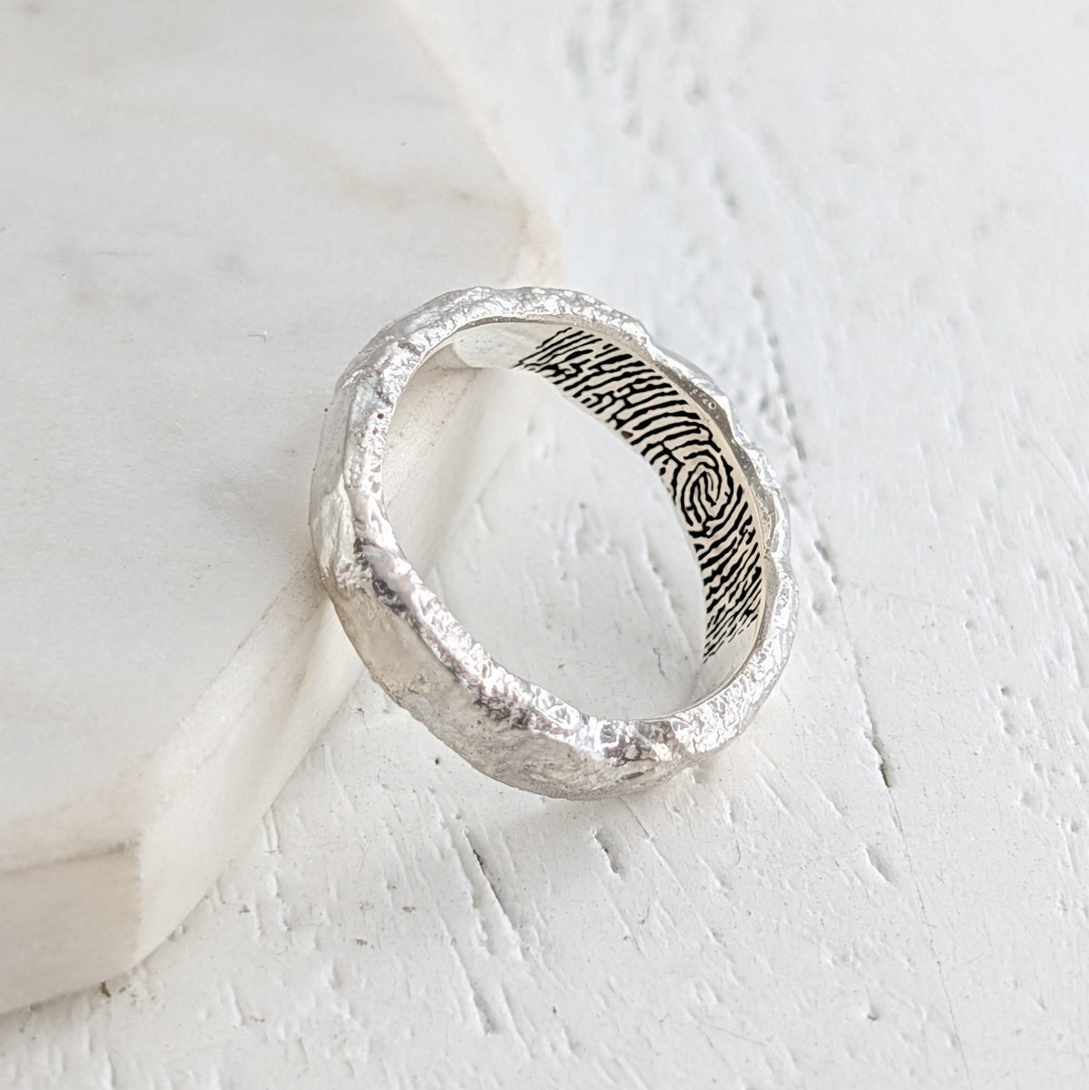 Silver fingerprint ring - handmade in the UK