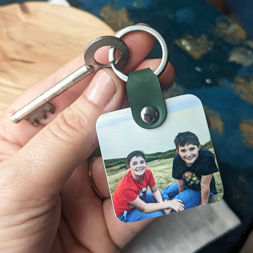 Personalised Photo Keyring with Leather Strap - Mother's Day gift