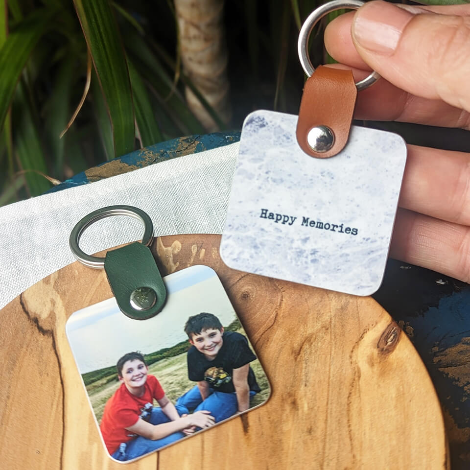 Personalised Photo Keyring with Leather Strap - Father's Day gift