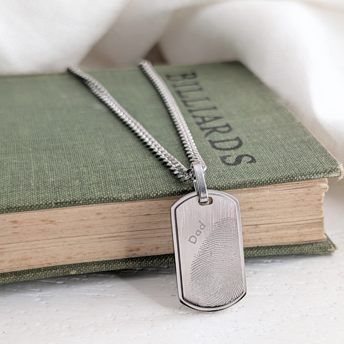 STAINLESS STEEL FINGERPRINT DOG TAG NECKLACE
