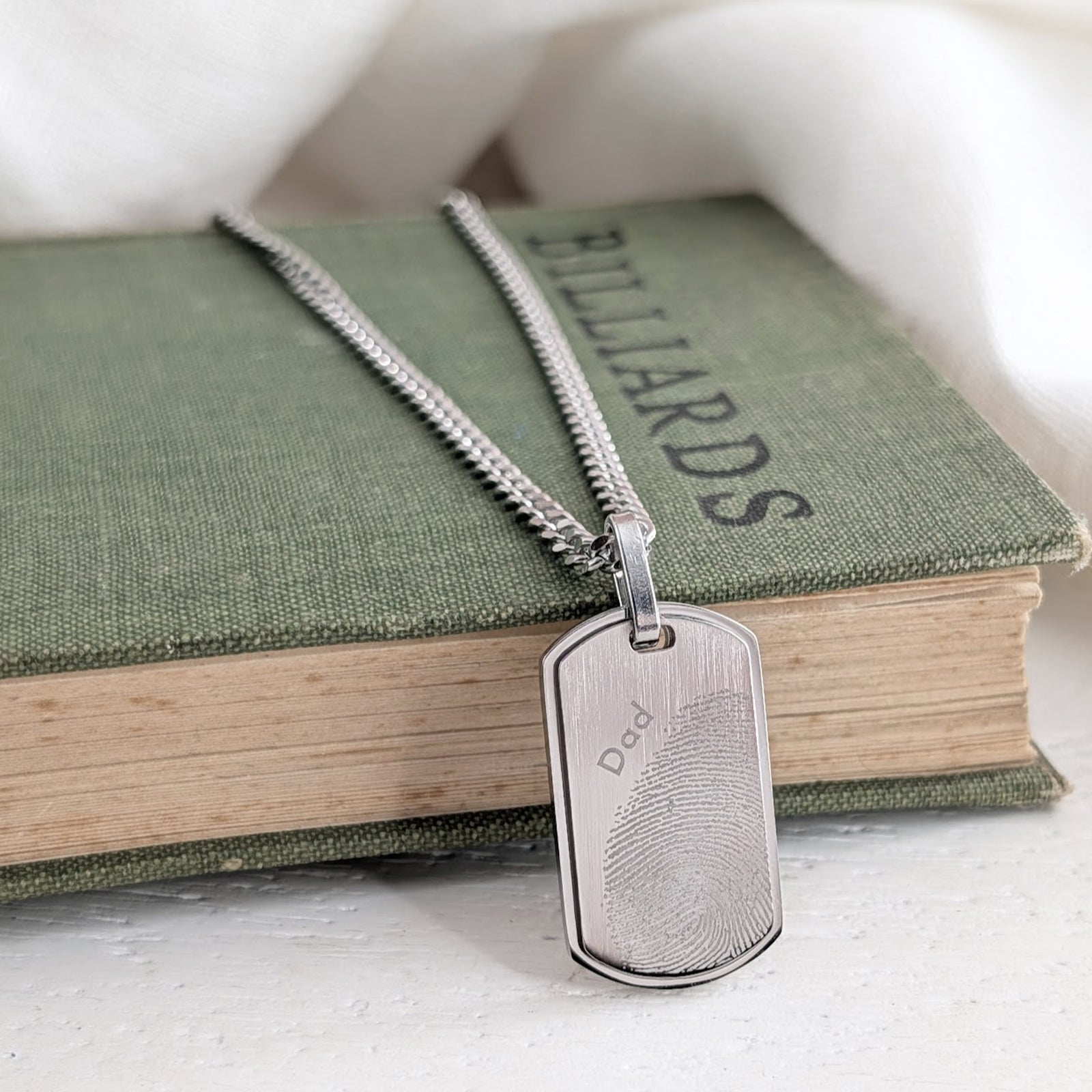 STAINLESS STEEL FINGERPRINT DOG TAG NECKLACE