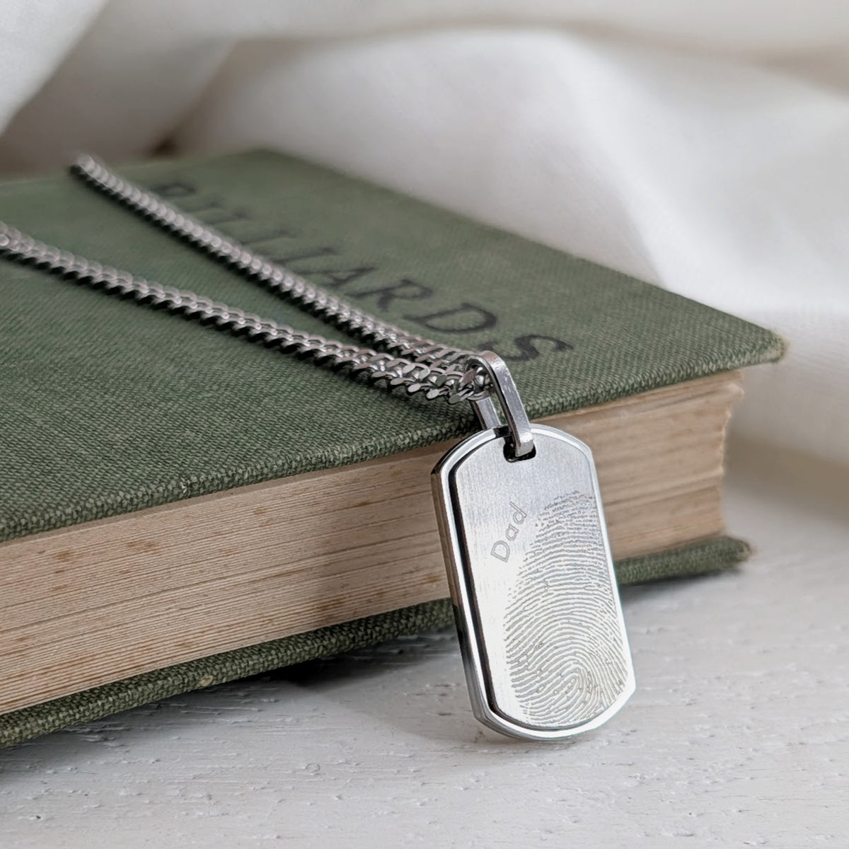 STAINLESS STEEL FINGERPRINT DOG TAG NECKLACE