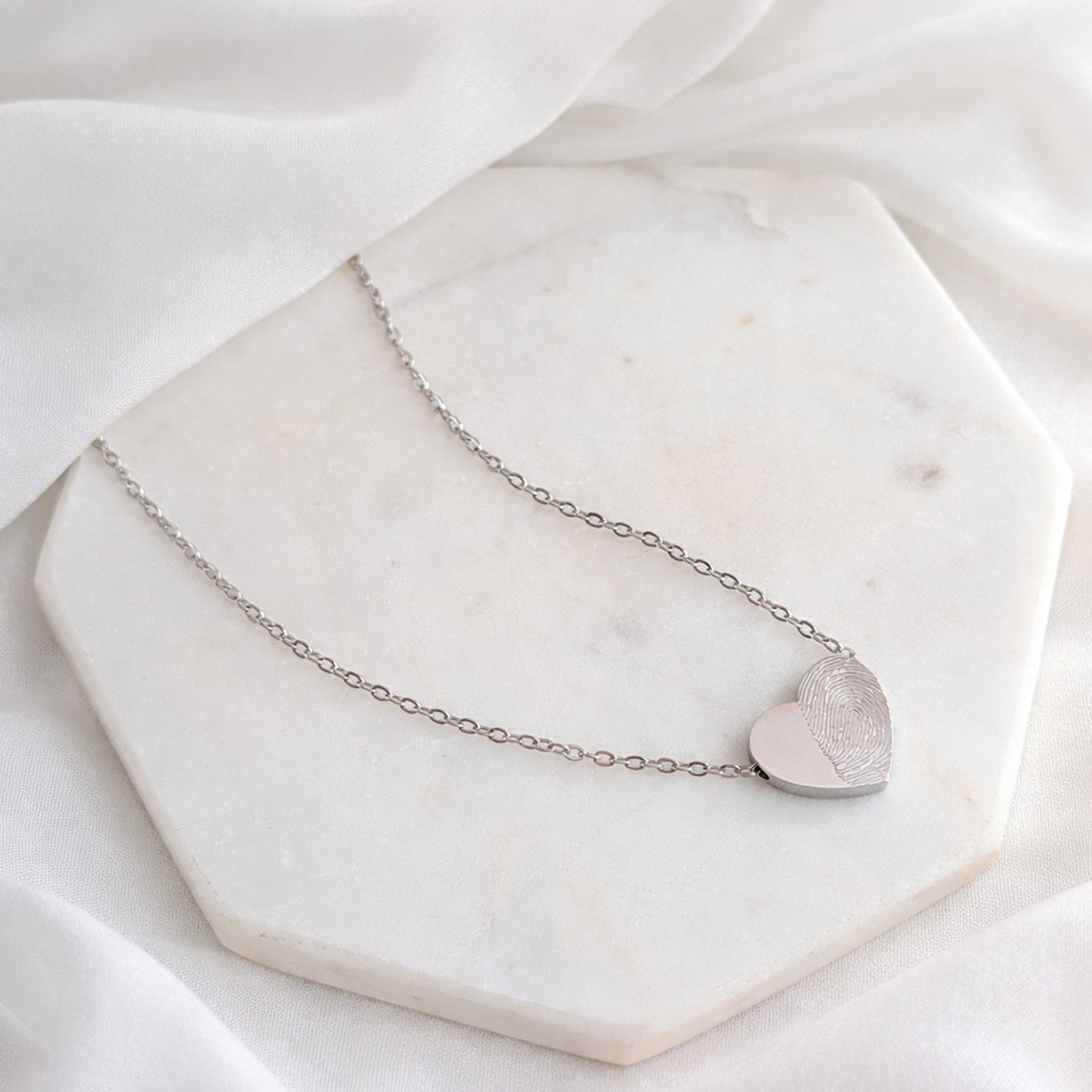 Personalized fingerprint heart necklace for memorial or gift