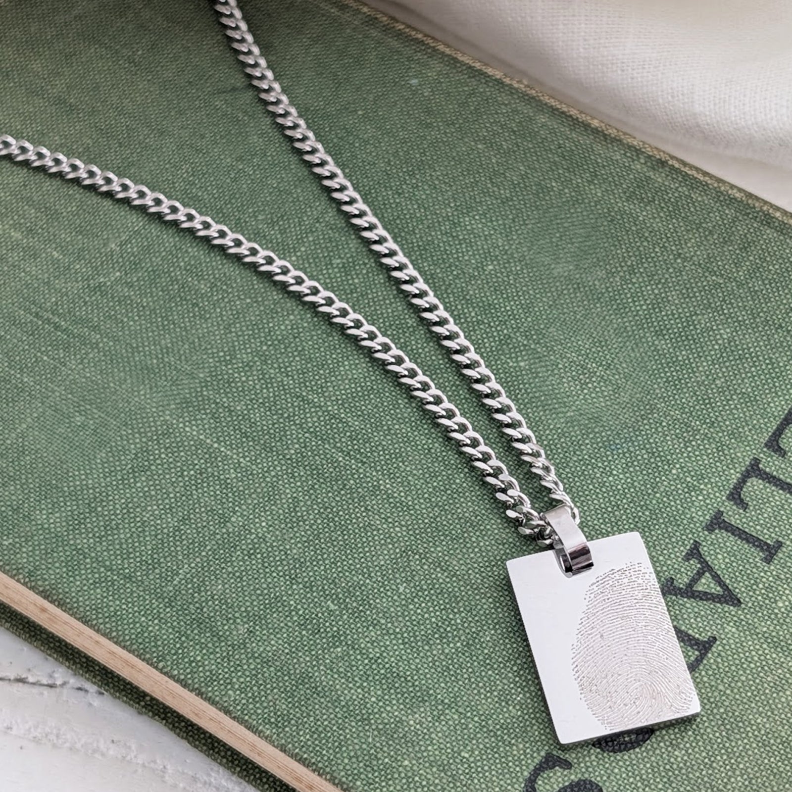 Stainless steel fingerprint tag necklace for men in gold finish