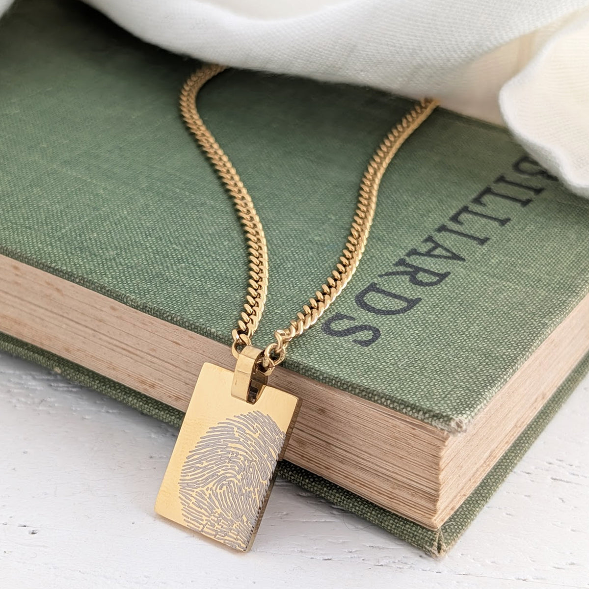 Stainless steel fingerprint tag necklace for men in gold finish