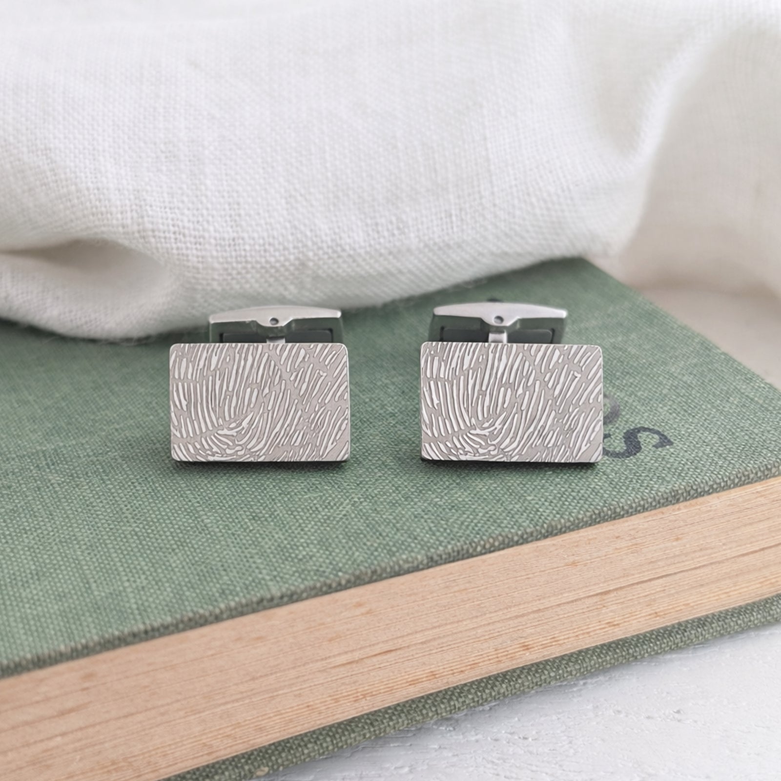fingerprint rectangle cufflinks with initials | New dad Father's Day Gift