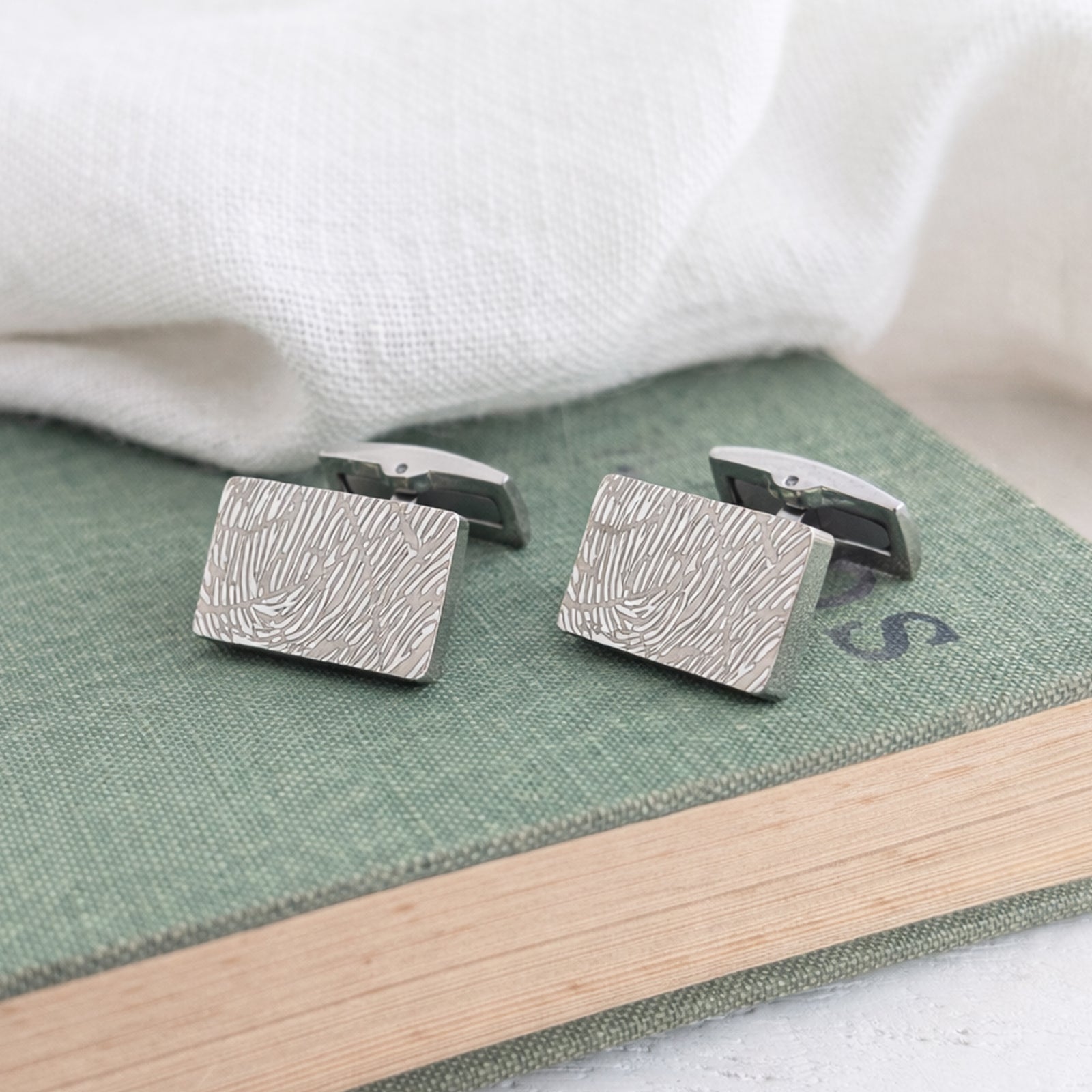 fingerprint rectangle cufflinks with initials | New dad Father's Day Gift