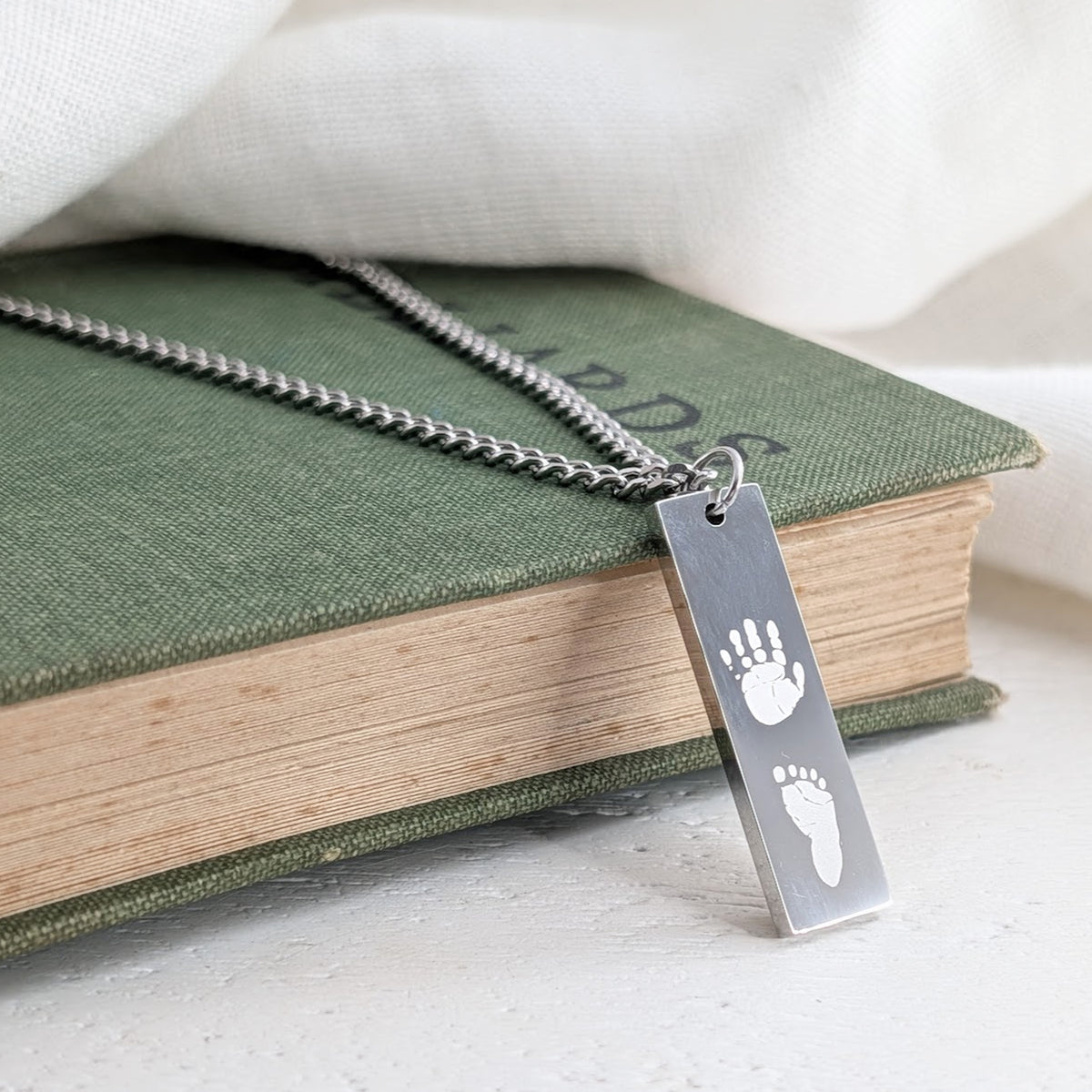 Baby Handprint Footprint Stainless Steel Teg Necklace