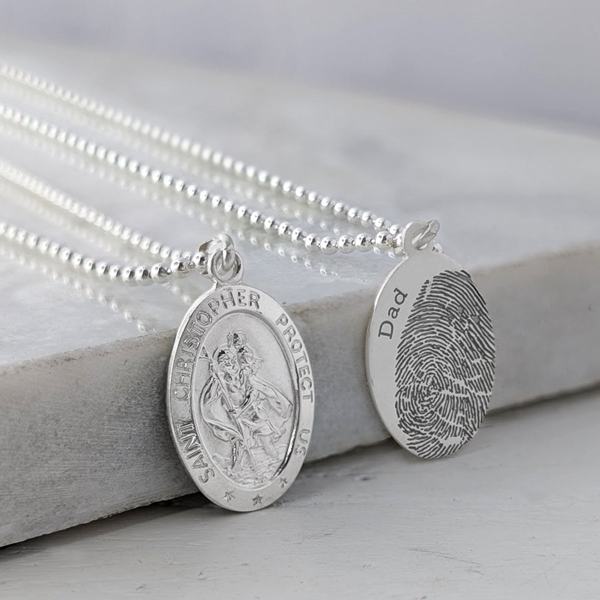 St Christopher Fingerprint Oval Necklace