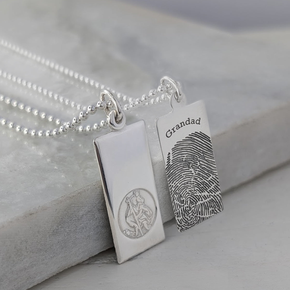 St Christopher Fingerprint Tag Necklace