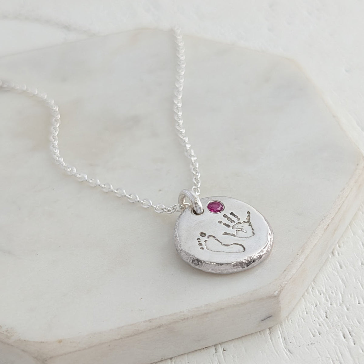 BIRTHSTONE HANDPRINT & FOOTPRINT MOLTEN EDGE PENDANT