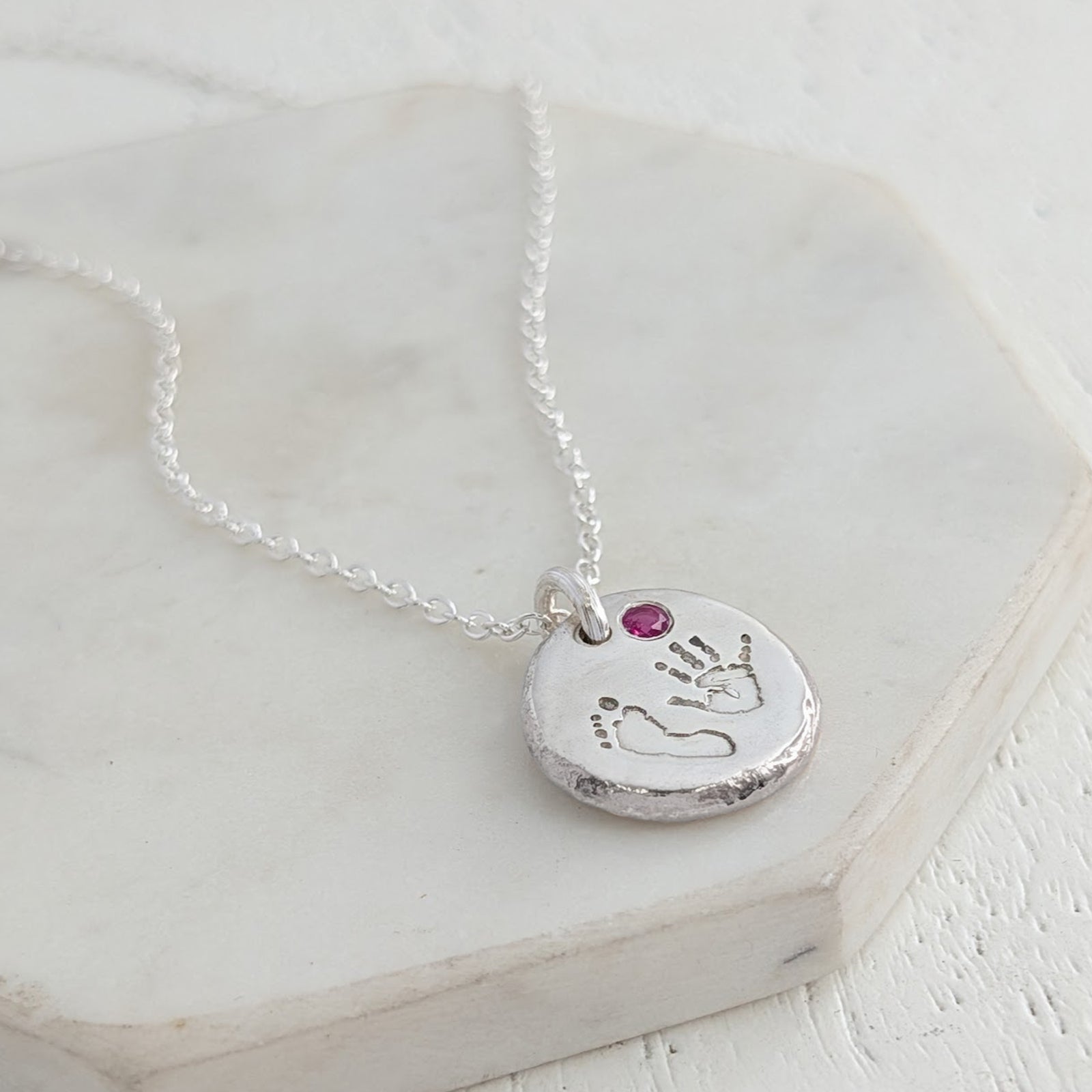 BIRTHSTONE HANDPRINT & FOOTPRINT MOLTEN EDGE PENDANT