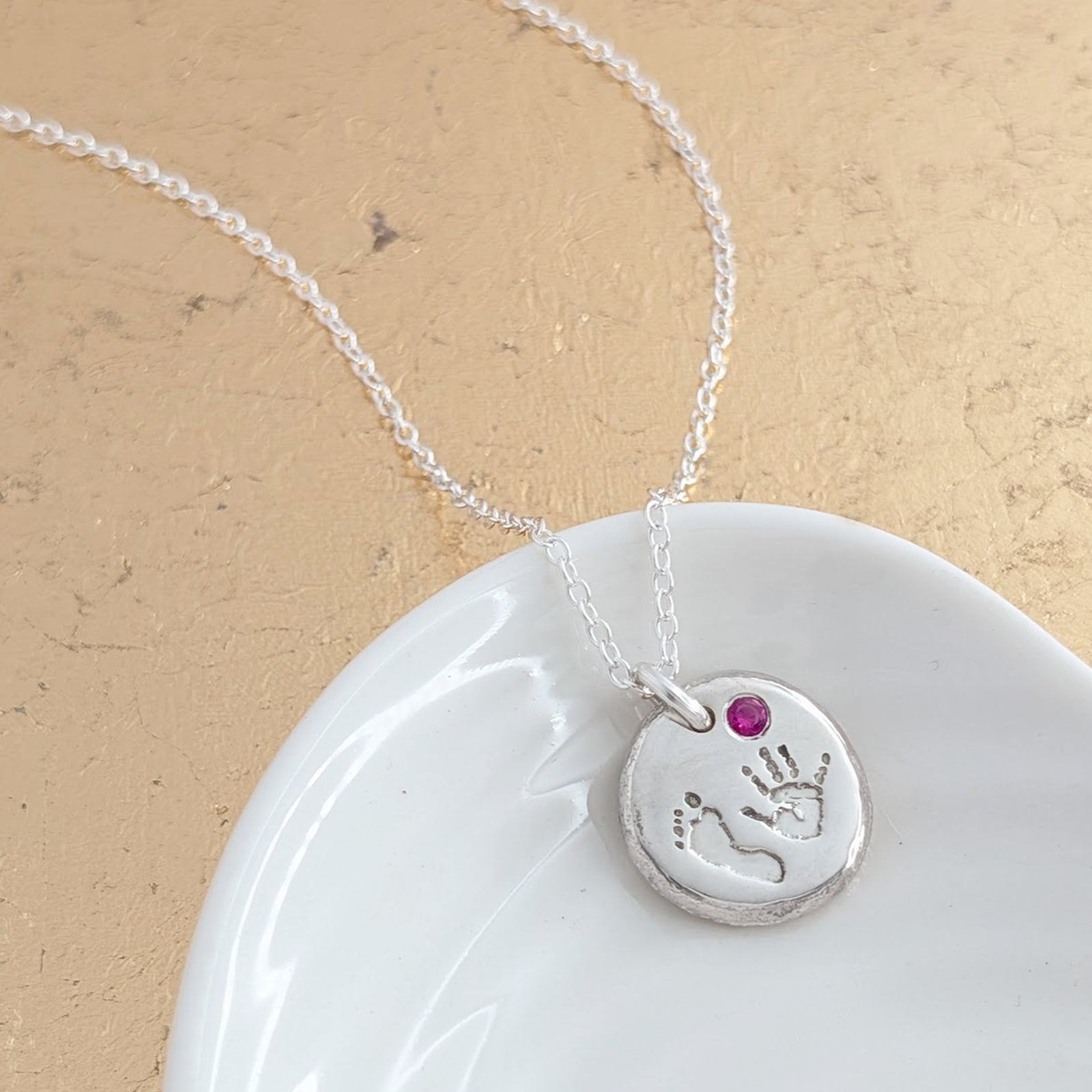 BIRTHSTONE HANDPRINT & FOOTPRINT MOLTEN EDGE PENDANT