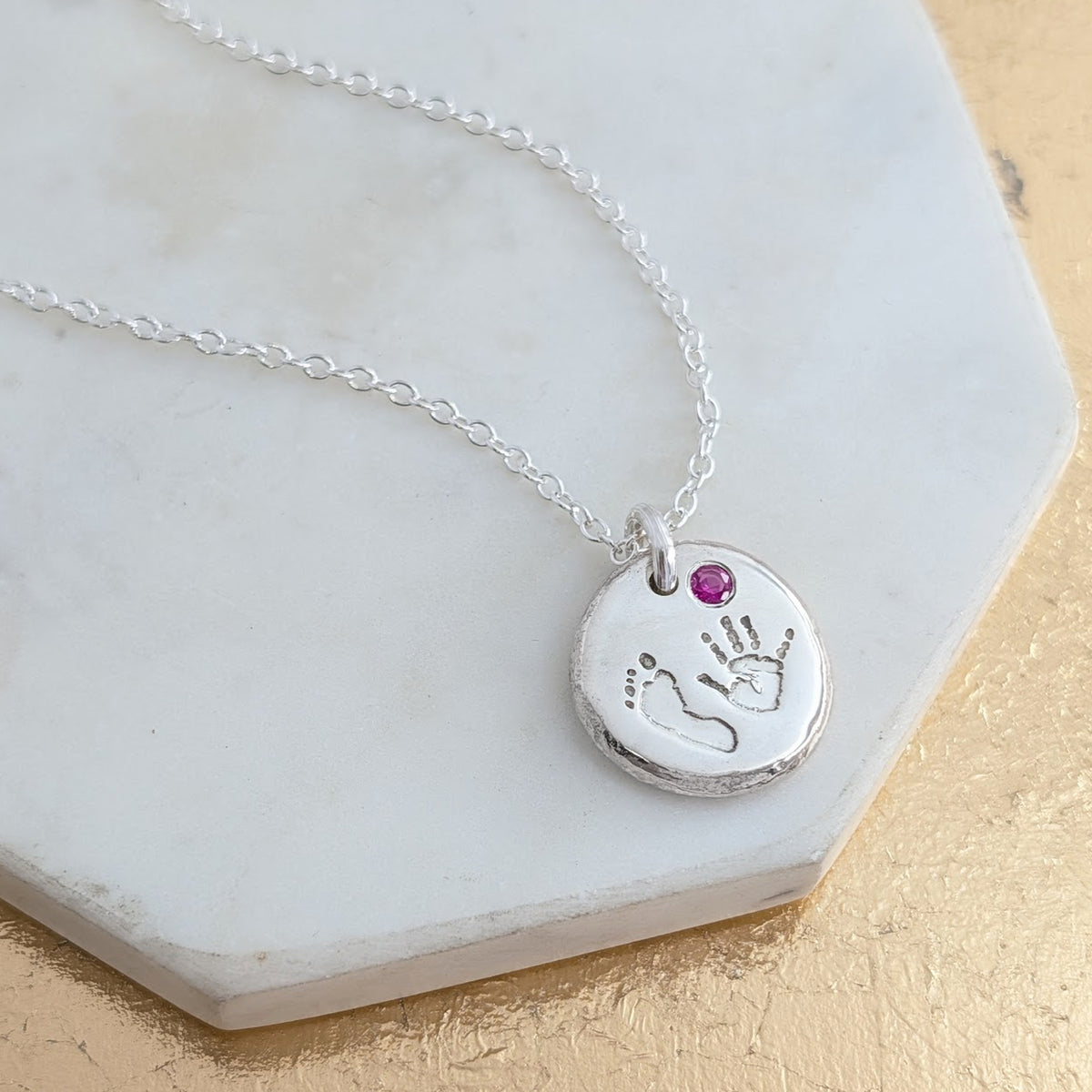 BIRTHSTONE HANDPRINT &amp; FOOTPRINT MOLTEN EDGE PENDANT