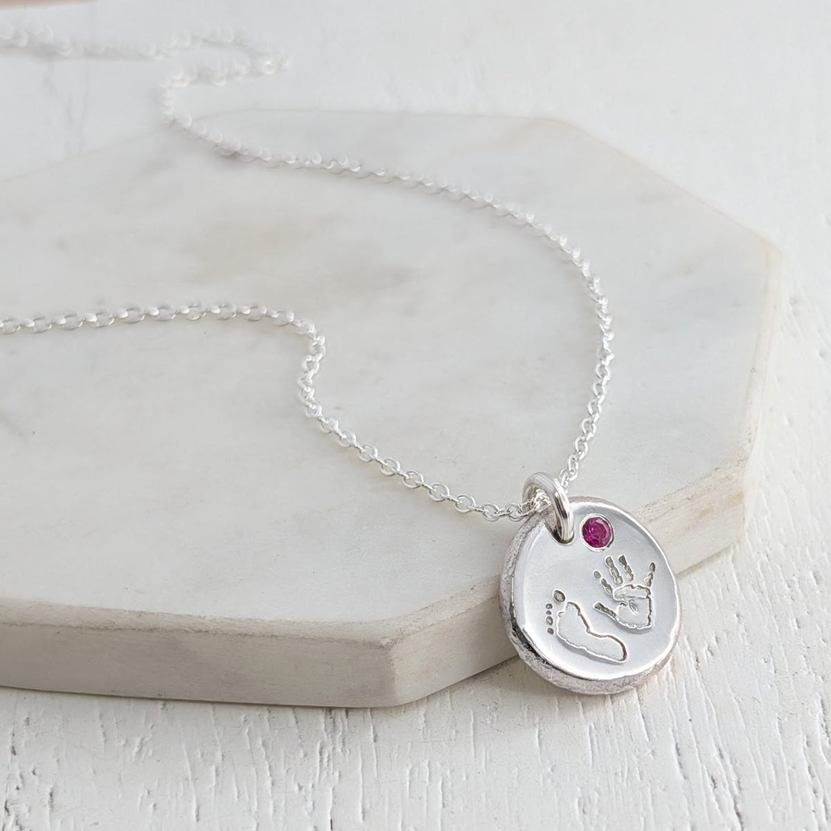 BIRTHSTONE HANDPRINT & FOOTPRINT MOLTEN EDGE PENDANT