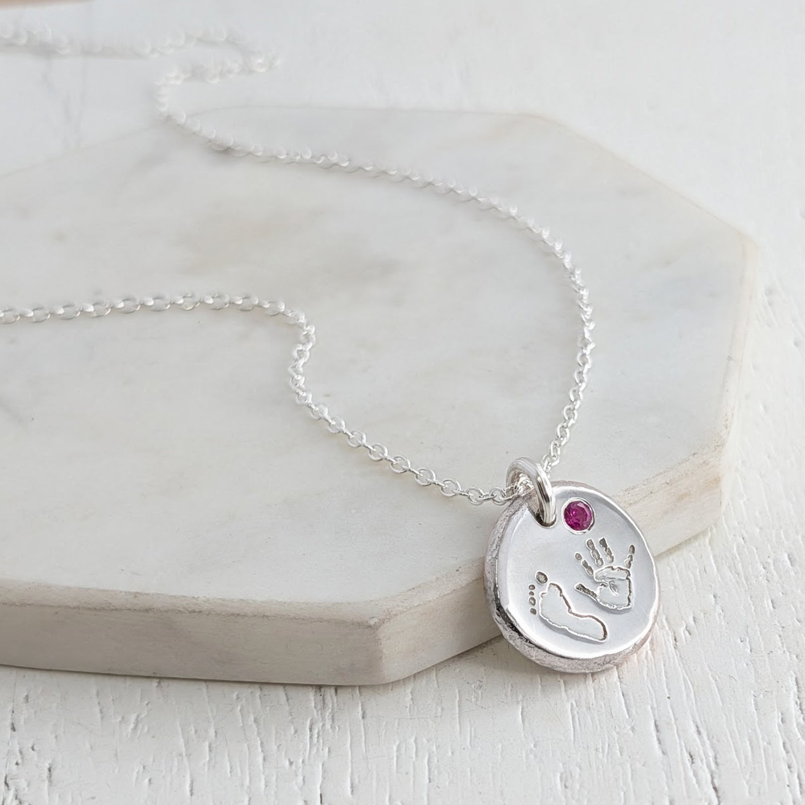 BIRTHSTONE HANDPRINT & FOOTPRINT MOLTEN EDGE PENDANT