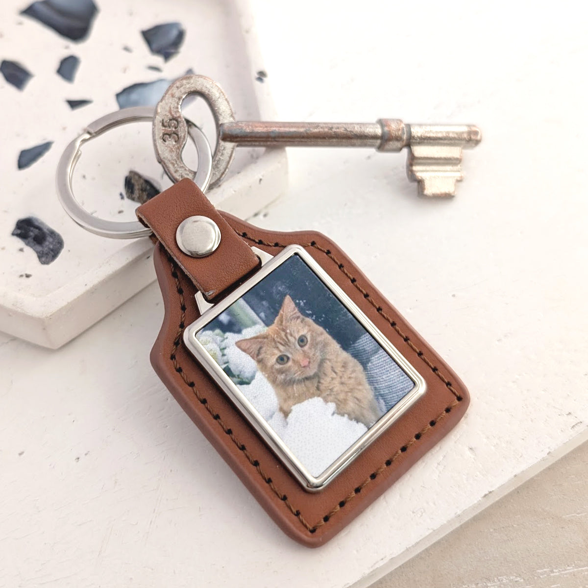 Personalised Brown Leather Photo Keyring