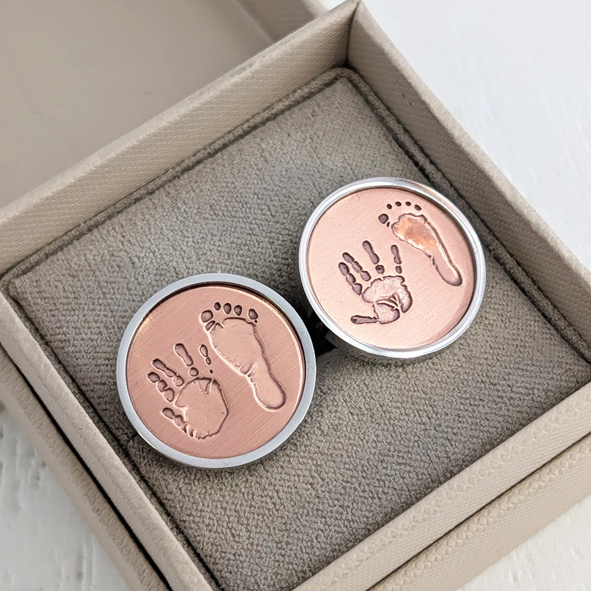 Baby handprint and footprint copper cufflinks