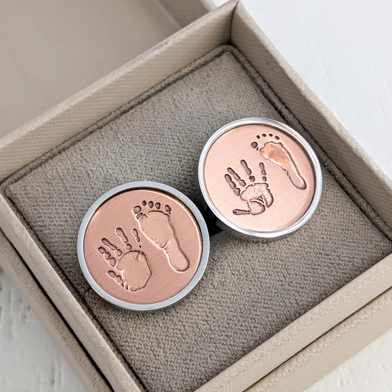 Baby handprint and footprint copper cufflinks