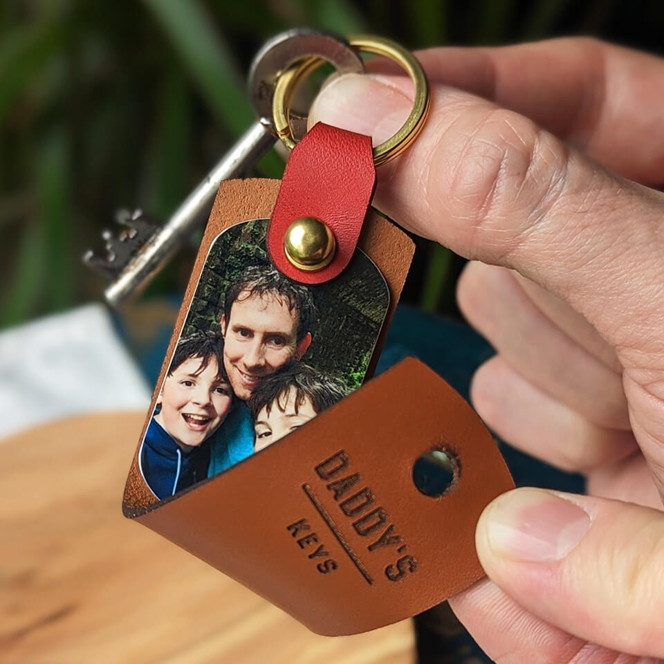 Personalised photo leather keyring for Dad | Father&#39;s Day Gift