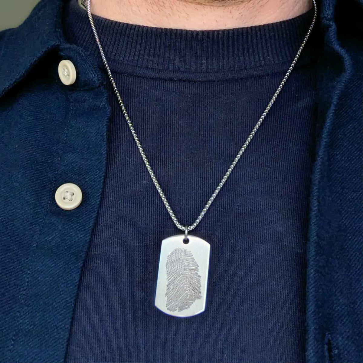 FINGERPRINT STEEL DOG TAG NECKLACE
