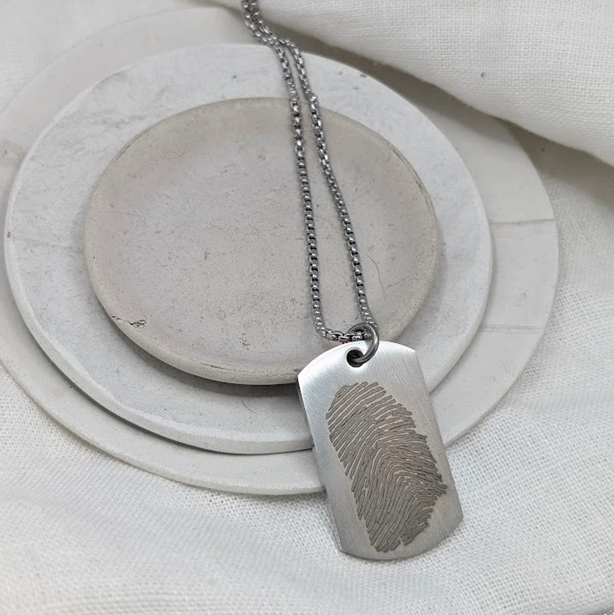 FINGERPRINT STEEL DOG TAG NECKLACE