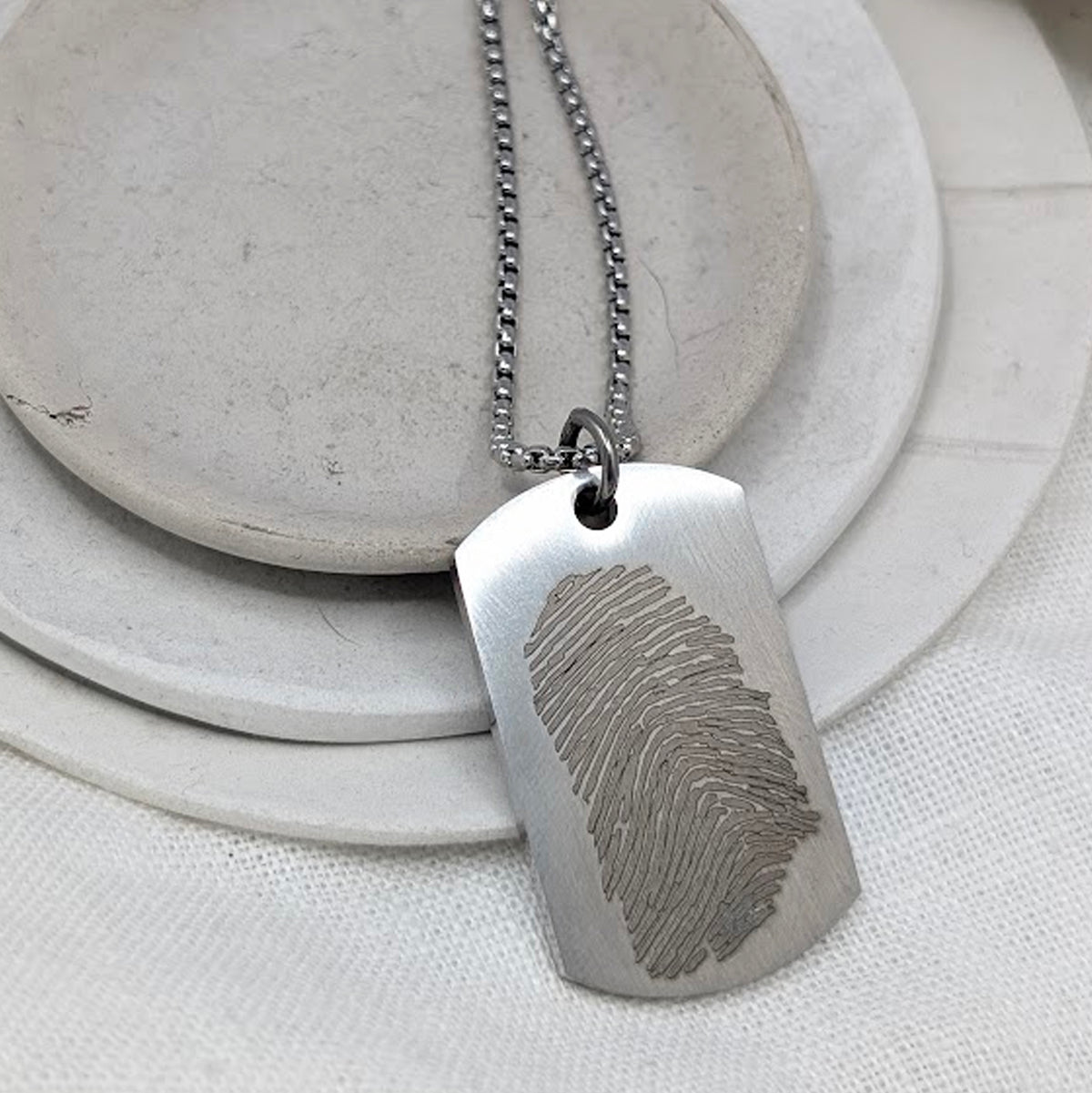 FINGERPRINT STEEL DOG TAG NECKLACE