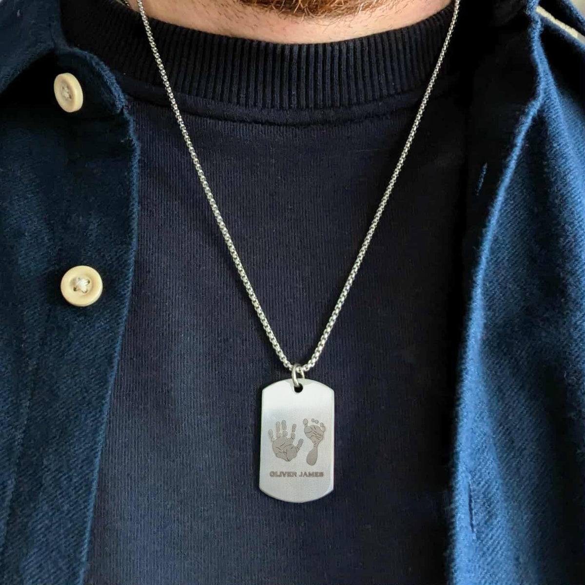 HAND &amp; FOOTPRINT STEEL DOG TAG NECKLACE